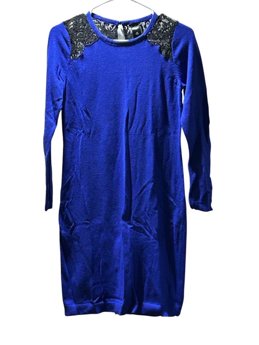 Ann Taylor Royal Blue Knit Long Sleeve Dress Lace Detail